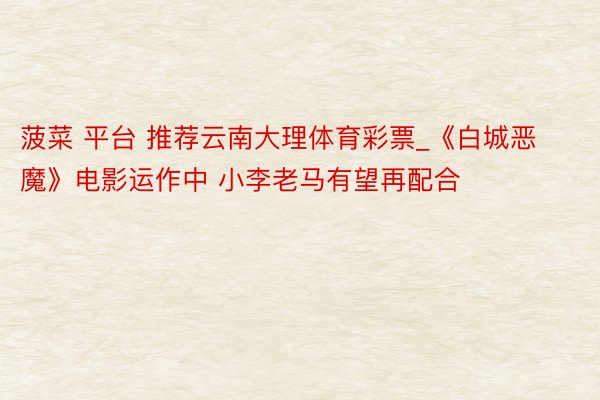菠菜 平台 推荐云南大理体育彩票_《白城恶魔》电影运作中 小李老马有望再配合